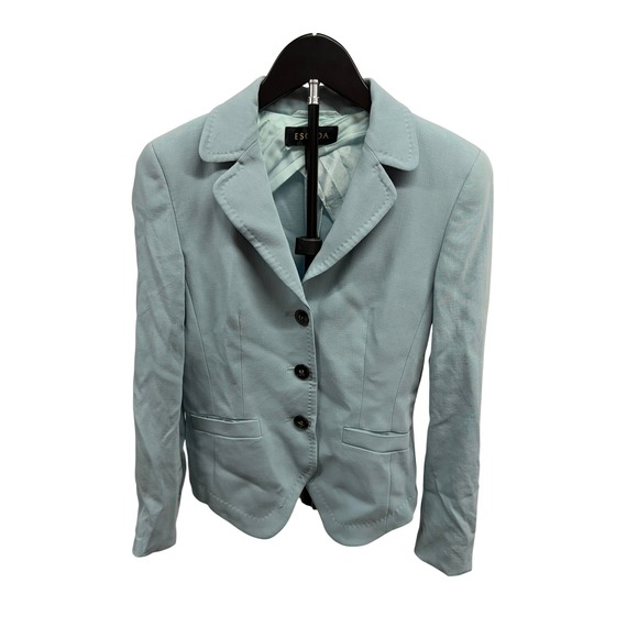 Escada Jackets & Blazers - Escada Womens Virgin Wool Light Blue Pick Stitched Three Button Blazer Jacket XS